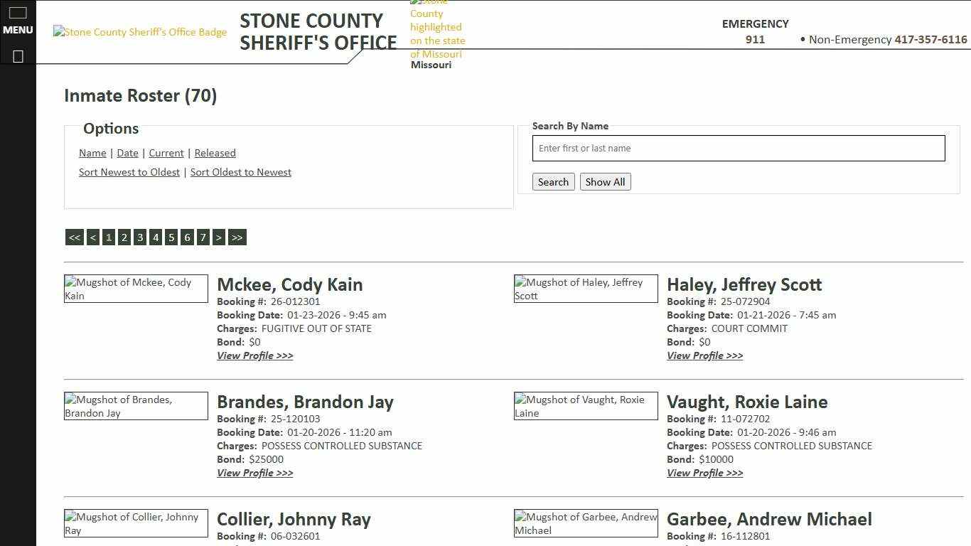 Inmate Roster - Current Inmates Booking Date Descending - Stone County Sheriff MO