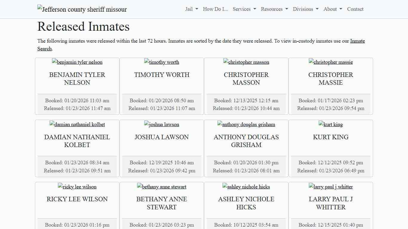 Recently Released Inmates Jefferson County Sheriff's Office